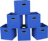 Set of 6 Dark Blue Fabric Cloth Storage Bins, Foldable Cube Baskets with Dual Handles for Home Bedroom Storage
