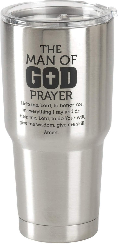 Man of God Prayer Brushed Silver 30 Ounce Stainless Steel Travel Tumbler