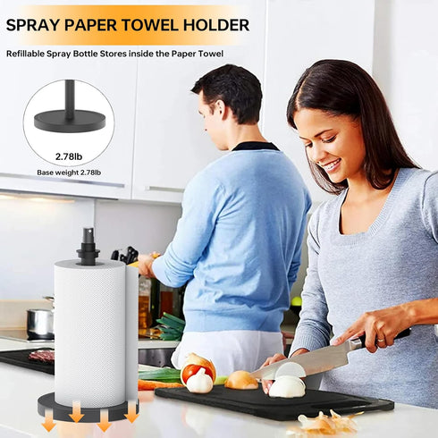 2 1 Countertop in Paper Towel Holder with Spray Bottle, Paper Towel Holder One-Handed Operation with Non Slip Weighted