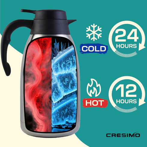 Thermal Coffee Carafe 68oz / 2L, Insulated Stainless Steel Dispenser for Hot Beverages, Ideal for Parties