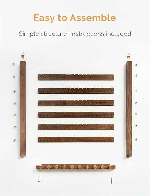 Mymazn Easy Assemble Solid Walnut Wood Earring Wall Holder Hanging Jewelry Organizer Necklace Holder Earring Hanger