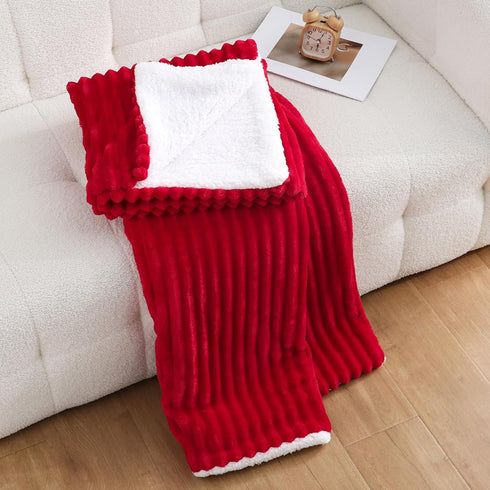 9090 Cozy Red Sherpa Fleece Throw Blanket for Couch Sofa Bed,Super Soft Plush Double Side Thick Flannel Blanket