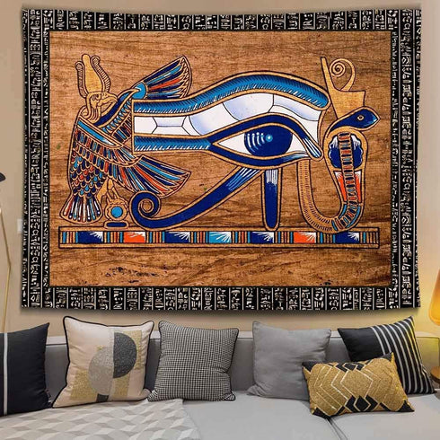 Ine Ive Egyptian Horus Eye Tapestry, Ancient Egyptian Gods Pharaohs Hieroglyphic Tapestries, 80x60inch for Decoration