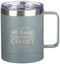 Christian Art Gifts Stainless Steel Double Wall Vacuum Insulated Camp Style Travel Mug 11 oz Gray with Lid and Handle