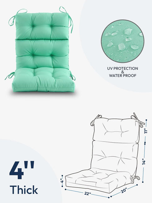 ZEOLABS Outdoor High Back Chair Cushion,Water Resistant Tufted Adirondack Rocking Chair Cushion with Ties,Replacement