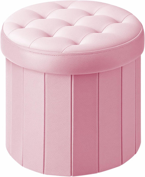 Bsketa Folding Storage Ottoman Round 14" x 14" x 13"Inch Foot Stool
