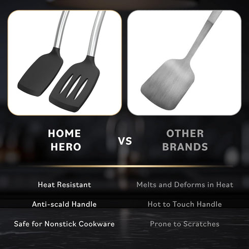 Home Hero Silicone Spatula Set - Ergonomic Handles, High Heat Resistant Kitchen Utensils Set, BPA Free, Black