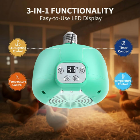 2 Sets 5 Enhon Chicken Coop Heater, Timing Heat Lamp for Chickens, Smart Temperature Control Chicken Brooder Heater