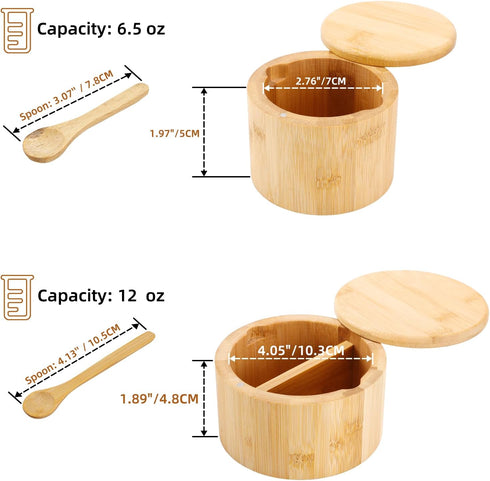 Natural bamboo Salt and Pepper Bowl, Bamboo Salt Cellar and Spices Storage Box With Built-in Spoon and Magnetic Swivel Lid (Single Compartment) by RAETTER.LY