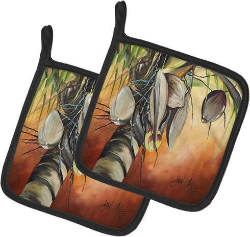 Caroline's Treasures JMK1280PTHD Orange Coconut Tree Pot Holders Set, Kitchen Heat Resistant, 7 1/2 x 7 1/2