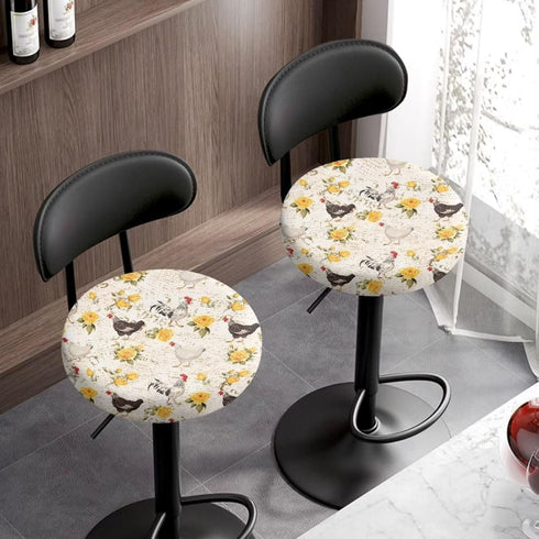 Set Boho Chicken Stool Seat Covers Round Stool Cushion Yellow Flower Slipcover Stool Cover Bar Chair Covers for Home