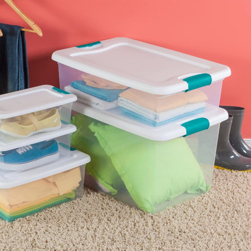 STERILITE Latching Storage Box with See-Through Base, 32-Qt