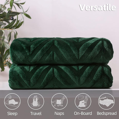 Whale Flotilla Flannel Fleece Throw Blanket, Lightweight Soft Plush Chevron Design for Couch, 50x60 Inch, Emerald Green