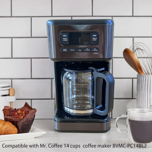 14 Cups Glass Coffee Maker Replacement for Mr. Coffee, BPA-Free, Food Safe, Heat-Resistant Handle