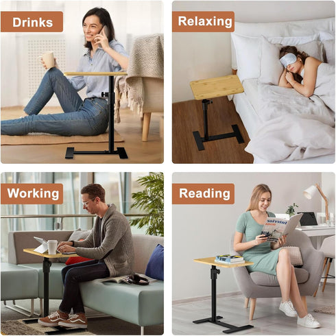 360 (1, Sofa Armrest Tray Table - Bamboo Swivel TV Trays - Height Adjustable Side Table for Bed or Chair with Phone
