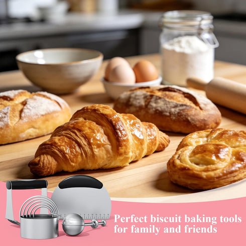 Frapkom Set, (4 Set) Biscuit Cutter Stainless Steel Flour Sifter, Pastry Cutter, Pastry Scraper and Dough Blender
