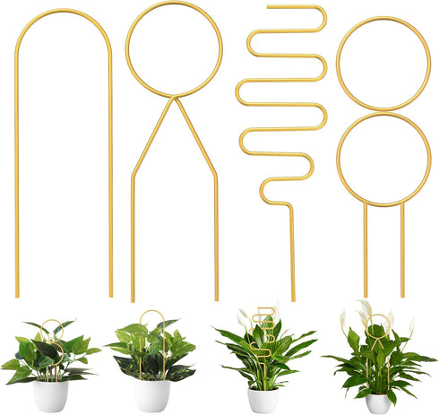 CANIPHA 4 Pcs Small Metal Trellis for Potted Plants,Gold Trellis for Climbing Plants