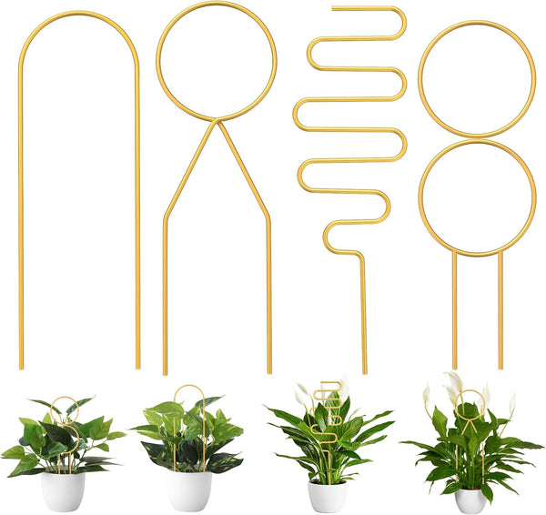 CANIPHA 4 Pcs Small Metal Trellis for Potted Plants,Gold Trellis for Climbing Plants