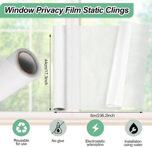 Frosted Glass Window Film,17.3x236.2 Inches Privacy Film Anti Uv, Frosted Window Privacy Film Non Adhesive, Window Film Privacy for Bathroom Home and Office by vivinin