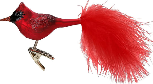 Inge Glas Bird Clip-On Crimson Cardinal 1-042-12 IGM German Glass Christmas Ornament
