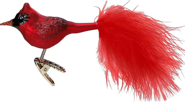 Inge Glas Bird Clip-On Crimson Cardinal 1-042-12 IGM German Glass Christmas Ornament