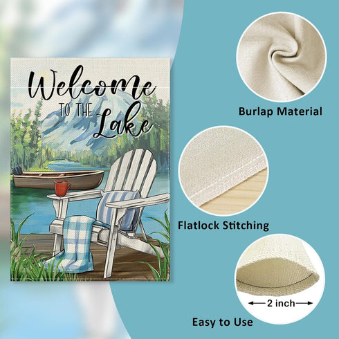 Welcome To The Lake Adirondack Chair Decorative Garden Flag, Spring Summer Lakehouse Boat Yard Outside Decorations,