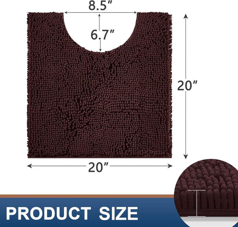 Smiry Chenille U-Shaped Toilet Bathroom Rugs - Soft Absorbent Non-Slip Contoured Mats, Machine Washable (Brown)