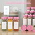 TESUNMU Label4oz 36) Pink Spice Jars with Seasoning Containers, Glass Spice Bottles with Shaker Lids,Funnel, Chalk