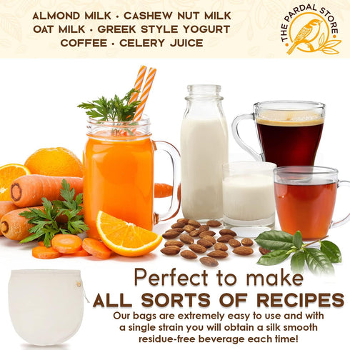 THE PARDAL STORE 14"x14" 100% XXL Nut Milk Bag - Organic Unbleached Cotton Easy To Clean Nut Milk Strainer/Cheesecloth