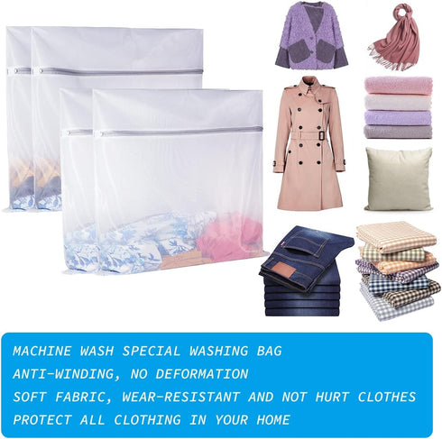 Heavy Duty Laundry Mesh Bag - 4 Pack, 24Inch×24Inch, Zipper Net Wash Bag for Travel, Lingerie, Sweater