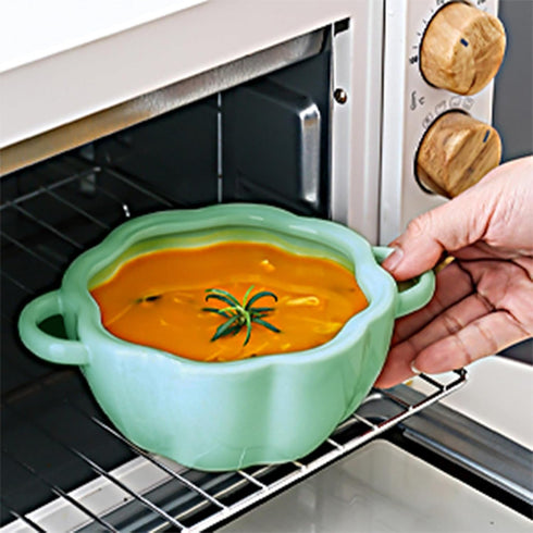 Dutch Oven Pot with Lid, Pumpkin Pottery Dessert Saucepan, Mini Baking Dish, Green