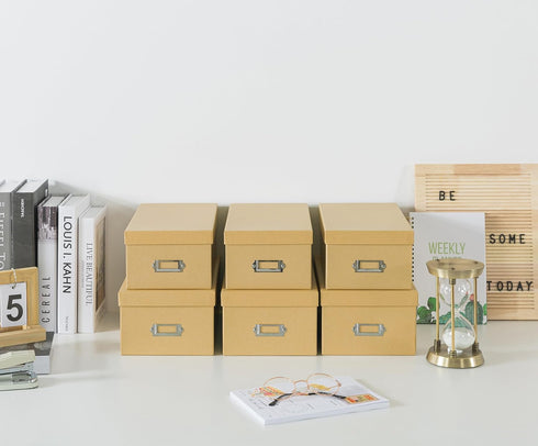 Soul & Lane Kraft Storage Boxes - Set of 6 (3 Large, 3 Medium), Keepsake Memory Organizers with Lids