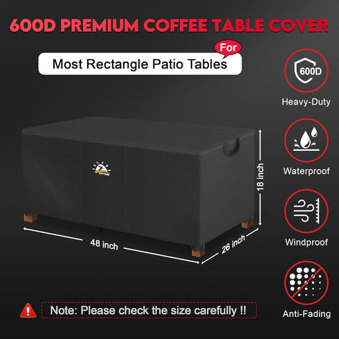 600D 48 26 18 Inch Zettum Outdoor Coffee Table Cover Coffee Table Cover Rectangle Waterproof & Heavy Duty, Patio Table
