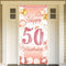 DPKOW Rose Gold 50th Birthday Banner - Backdrop, Wall & Garden Decoration, 185 x 90cm Fabric