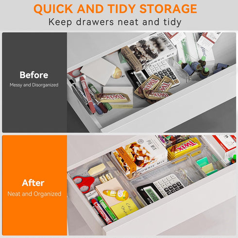 Criusia 8 Pack Large Clear Plastic Drawer Organizer Trays - BPA-Free Acrylic Storage Bins for Bathroom, Kitchen,