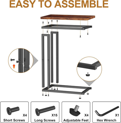 Yusong C Shaped End Table - Slide Under Sofa Couch Bed, Small Table for Small Spaces, Skinny Overbed, Coffee Drink