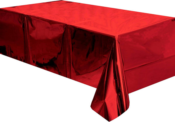 Red Foil Tablecloth Plastic Rectangle Cover for Wedding, Birthday, Graduation, Thanksgiving, Christmas Party, 54 x 108