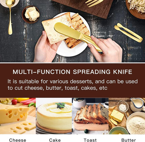 Stainless Steel Butter Knife, 4Pcs Gold Applicator Set for Home Breakfast Use, Deluxe Sandwich Cream Cheese Condiment Knives by HSHQING