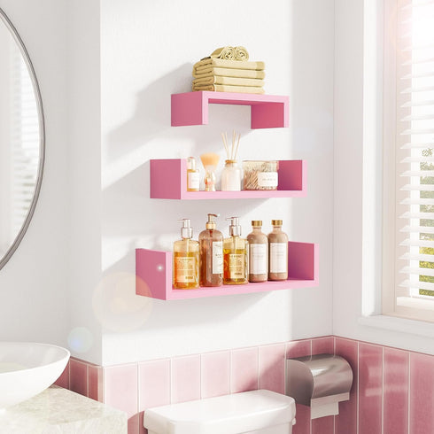 SRIWATANA Pink Solid Wood Floating Shelves for Wall Mounting