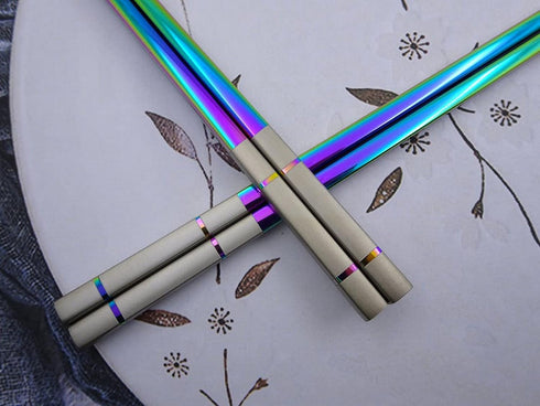 Reusable Chopsticks, Extra Long 9", 5 Pairs per Pack, Food-Safe Stainless Steel, Holographic Design