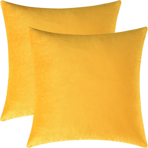 Mixhug Decorative Throw Pillow Covers, Velvet Cushion Covers, Solid Throw Pillow Cases for Couch and Bed, Mustard