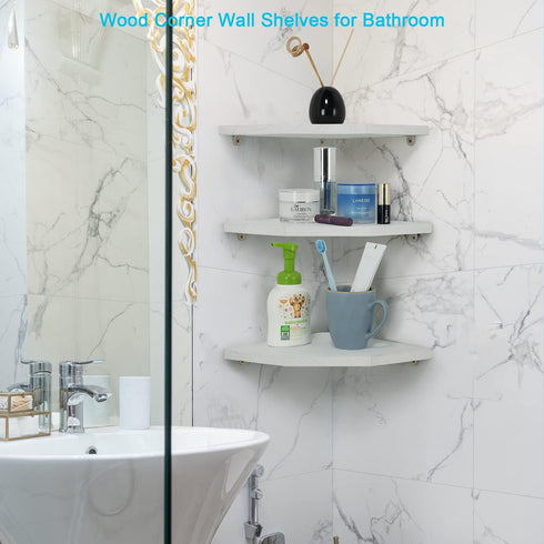 Set 3, Joiishom Corner Wall Shelf of Floating Corner Shelves, Rustic Wood Wall Storage Display Shelves for Living Room