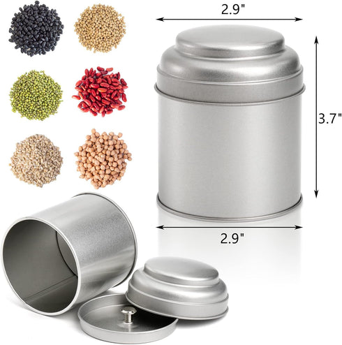 Lawei 9 Pack Tea Tins Canister with Airtight Double Lids, 8 OZ Round Tin Can Box, Small Kitchen Canisters Containers for Storage Tea, Coffee, Sugar, Loose Leaf, Candy, Herbs and Spices, Silver