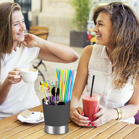 Straw Holder for Countertop, 3 Grid Stainless Steel Dispenser for Drinking Straws and Coffee Stirrers
