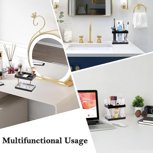 Toothbrush Holders for Bathroom, 5 Slots Electric Toothbrush and Toothpaste Organizer, Clear/Black Makeup Brush Storage