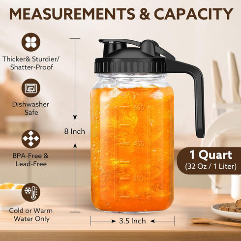 Mihlapi 32 OZ Proof,1 Breast Milk Pitcher, Mason Jar Pitcher with Lid Double Leak Quart Breastmilk Storage Containers
