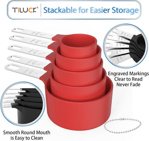 TILUCK Stackable Measuring Cups & Spoons Set, Nesting Measure Cups with Stainless Steel Handle, Kitchen Gadgets for
