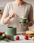 6.7oz TEATALK Ceramic French Butter Crock - Vintage Relief Pattern Butter Keeper with Water Seal, Green Butter Dish