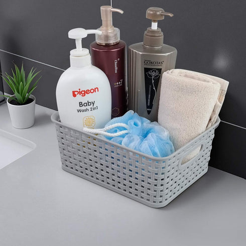 6-Pack Plastic Weave Storage Basket Sets, Light Gray