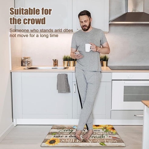 Likiyol Sunflower Kitchen Rugs Set of 2, Anti Fatigue Mats for Kitchen Floor, Non-Slip Washable